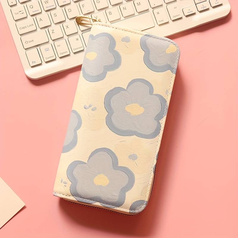 1pc Women'S Fresh Floral Pattern Long Wallet with Large Capacity Multi-Card Slots Coin Purse Car