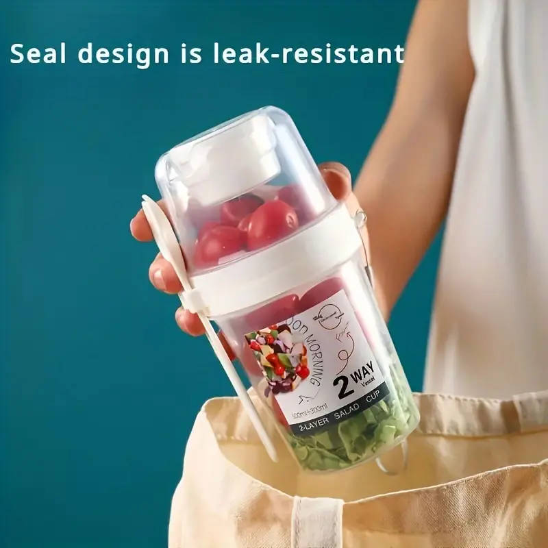 2 Way Multi-Purpose Salad Cup with Fork And Lid Portable Fruit And Yogurt Container Ideal for School
