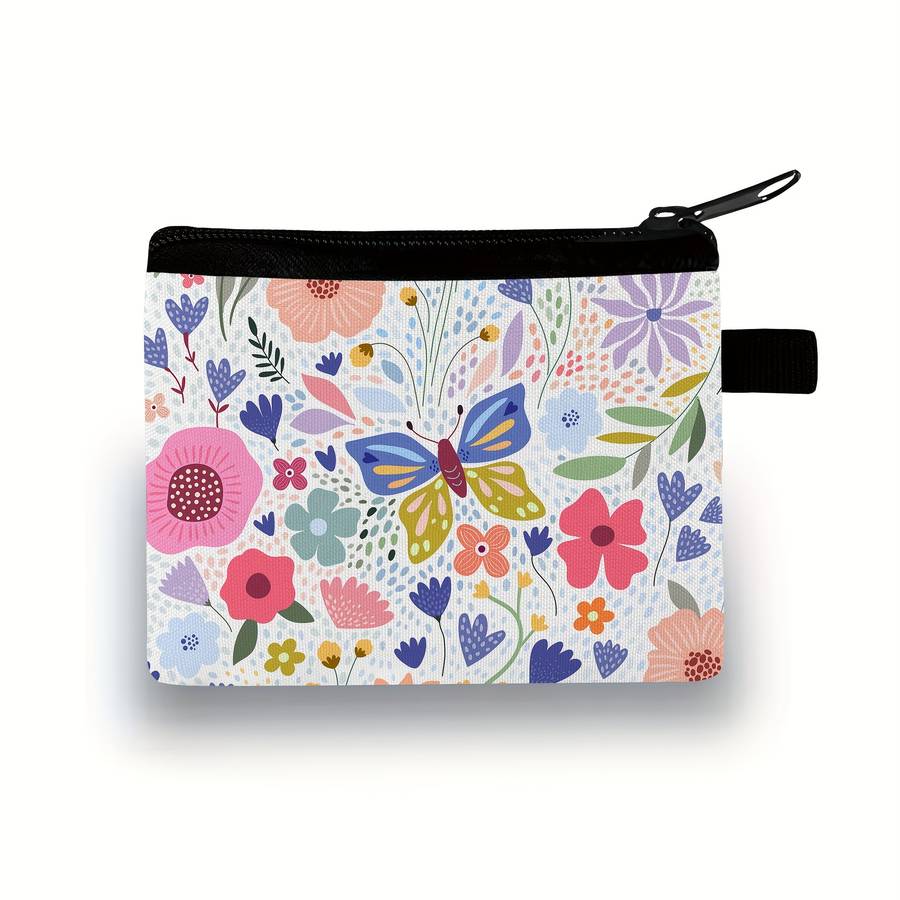 Elegant Butterfly Floral Print Compact Purse