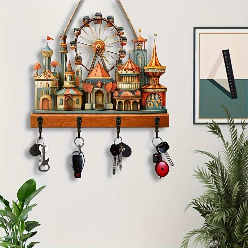 1pc Amusement Park ferris wheel home wooden key hanger key storage with hooks four-season multi-f