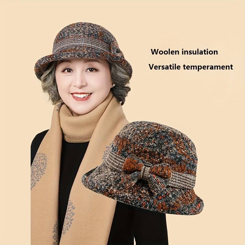 1pc Set Women'S Hat Stylish Vintage Style Autumn And Winter Fisherman'S Hat with Bow Design