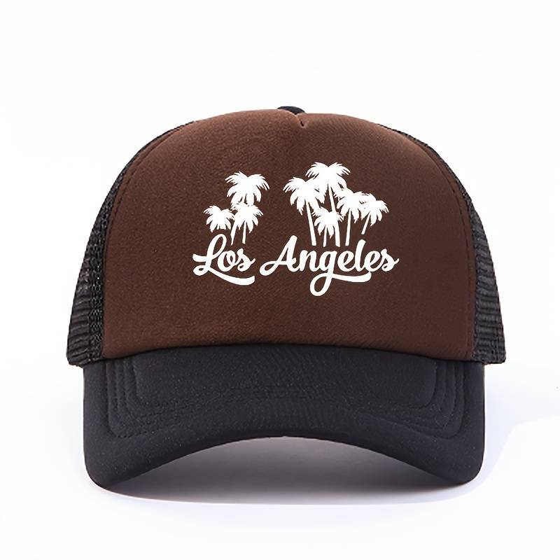1pc Color Block Palm Trees Los Angeles Print Baseball Cap Y2K Trendy California LA Mesh Trucker Ha