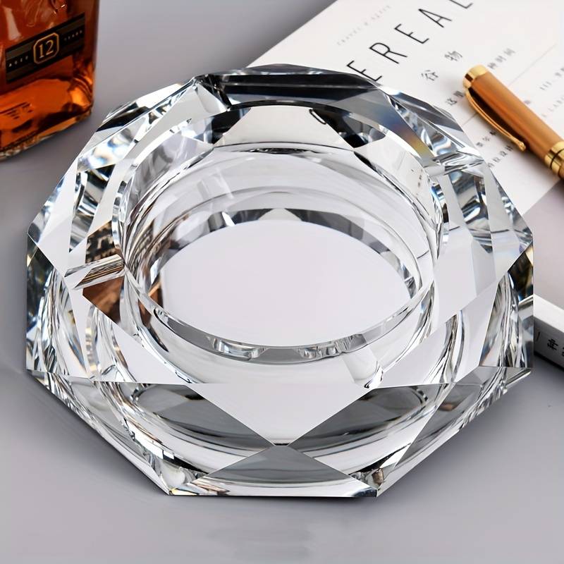 1pc Glass Ashtray Clear Crystal Glass Ashtray For Indoor And Outdoor Creative Large Octagonal Bla
