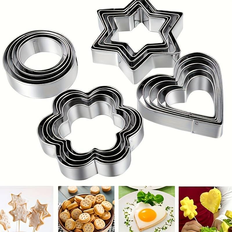 12pcs Stainless Steel Biscuit Mold Flower Shaped Circular Heart-shaped Star Shaped Biscuit Knif