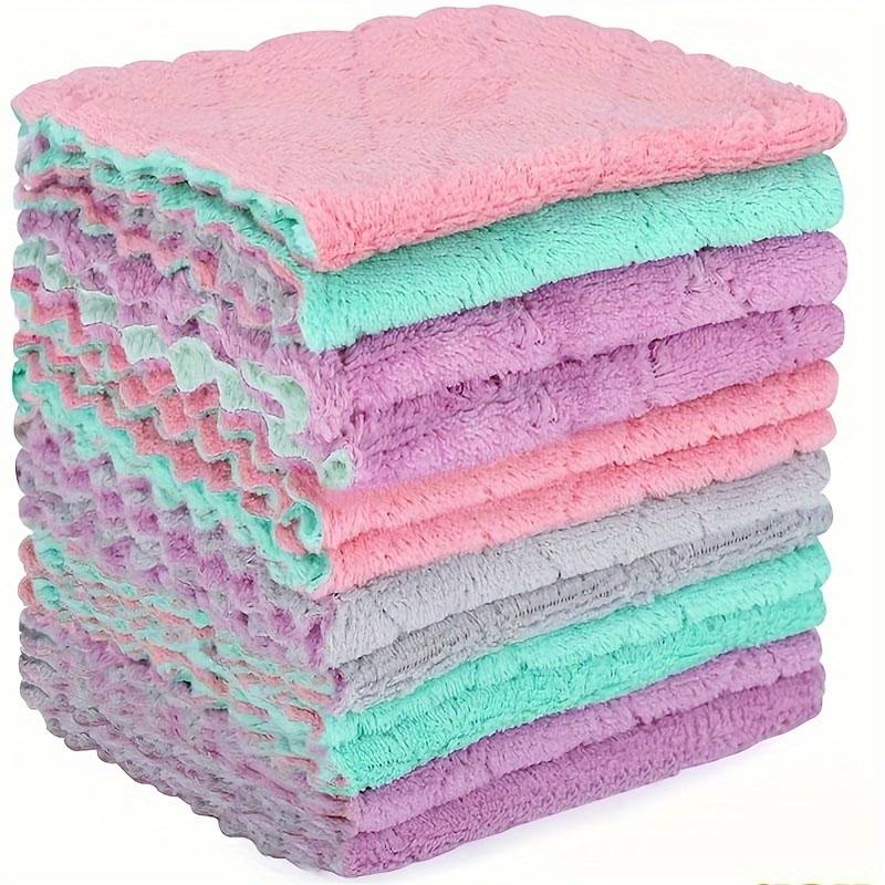 10pcs Ultrafine Fiber Dish Cloths Multi-Purpose Cleaning Towels Double-Sided Scrubbing Spon
