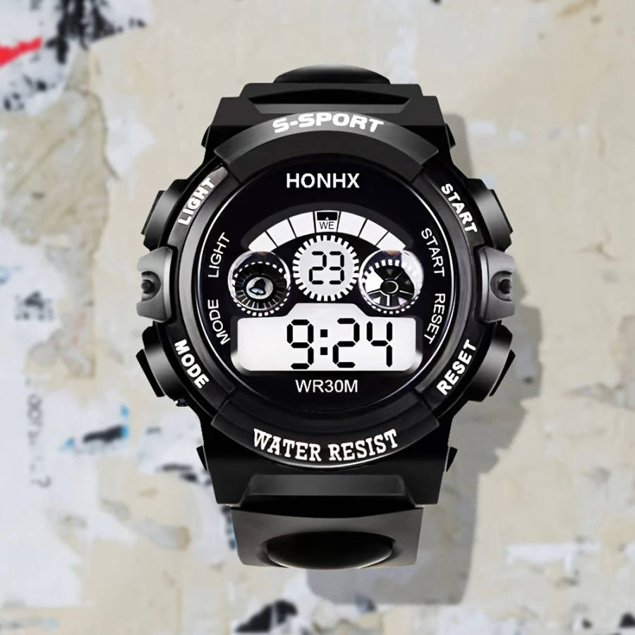 1pc Digital Sports Watch for Boys Casual Style Water Resist Electronic Movement Digital Display Plas