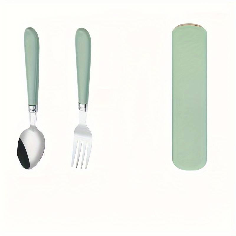 2pcs Stainless Steel Utensil Set with Storage Box Portable Spoon and Fork Available in Green
