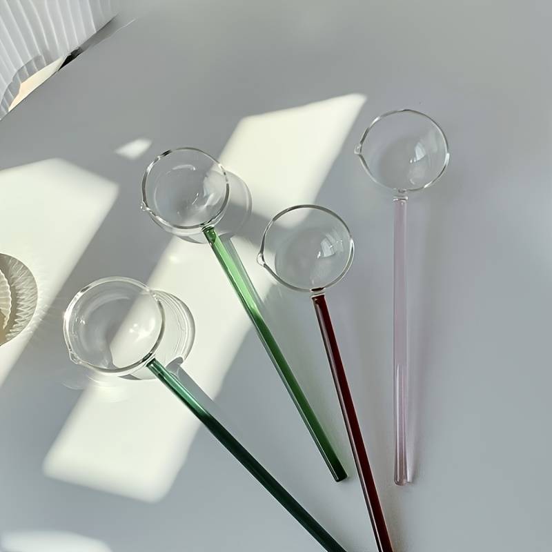 1pc Colorful Transparent Long Handle Glass Spoon High Borosilicate Heat Resistant Dessert Spoon