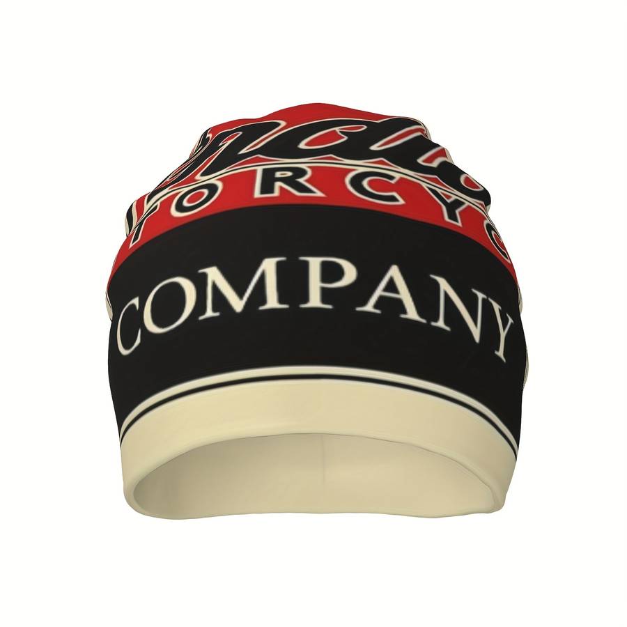 Retro Indian Motorcycle Pattern Beanie Stretchy Knit Ski Cap Soft Polyester Blend Funky