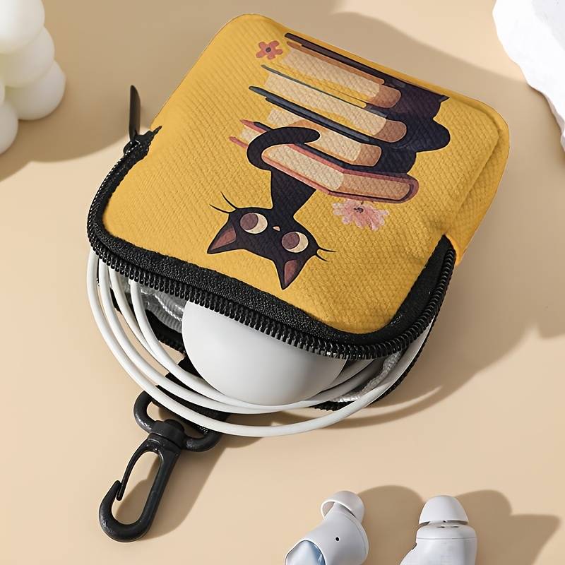 1pc 1pc Book Cat Pattern Printed Coin Purse with Buckle and Zipper Pocket Multifunctional Storage