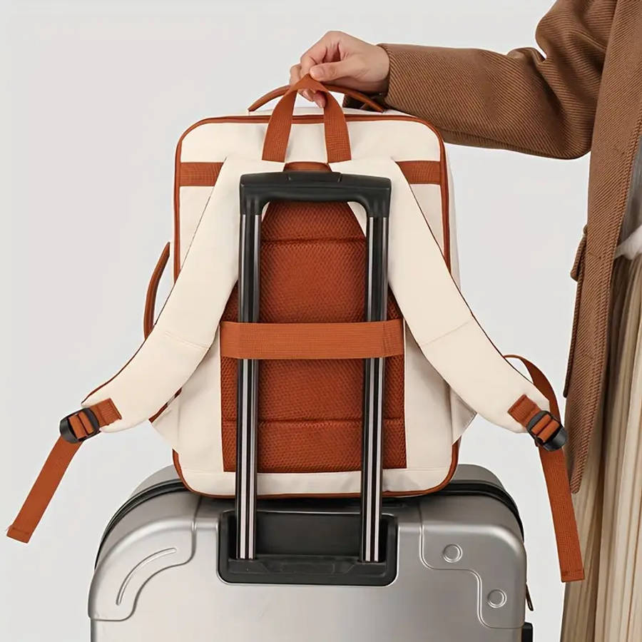 4pcs Set Expandable Nylon Business Backpack Solid Color Waterproof Zipper Closure