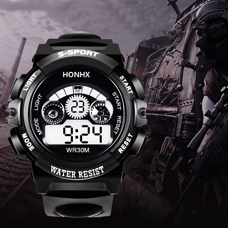 1pc Digital Sports Watch for Boys Casual Style Water Resist Electronic Movement Digital Display Plas