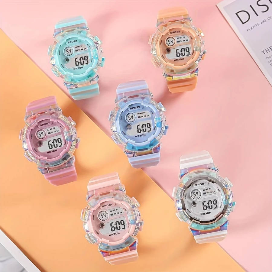 1pc Sport Style Digital Wrist Watches with Stopwatch Date Round Face Electronic Movement Silica Gel