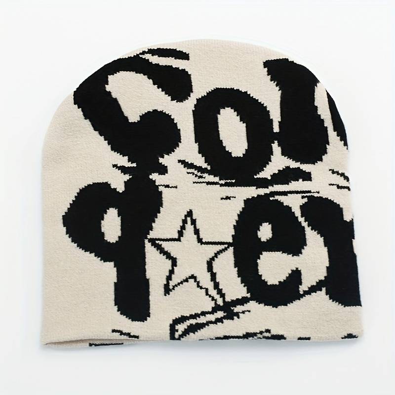 1pc Unisex Knit Beanie Trendy cope Letter Design Windproof Street Style Hat for All Season