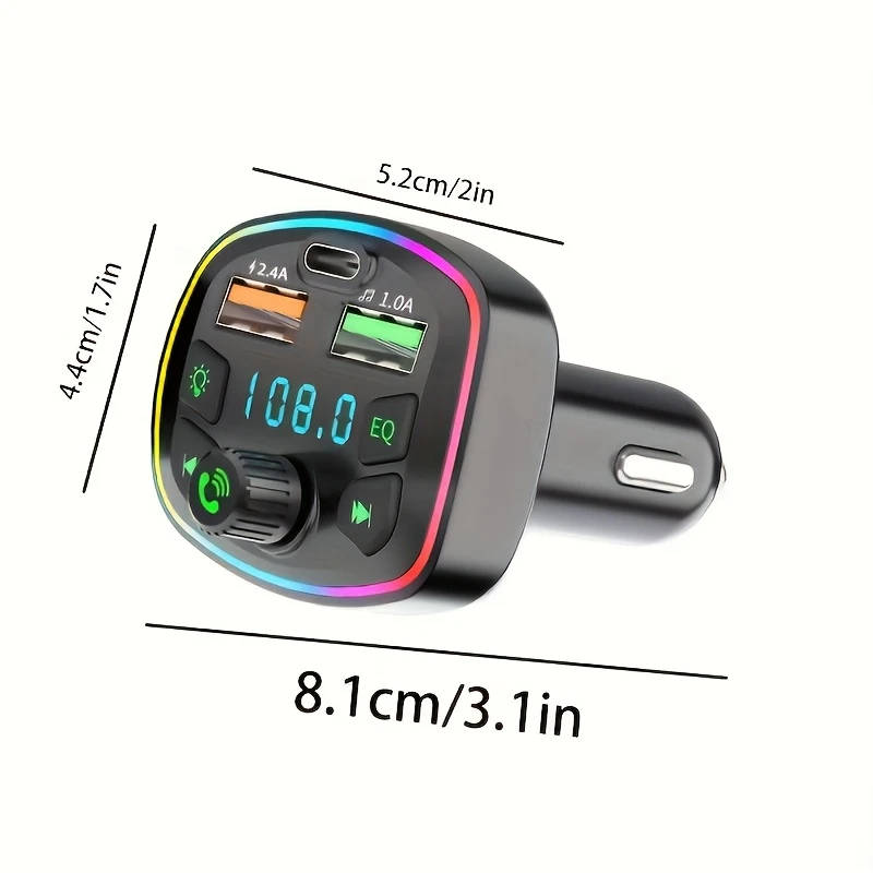 1pc Wireless Car Charger MP3 Player Rainbow Metallic Finish Multi-Function USB Receiver with Lossles