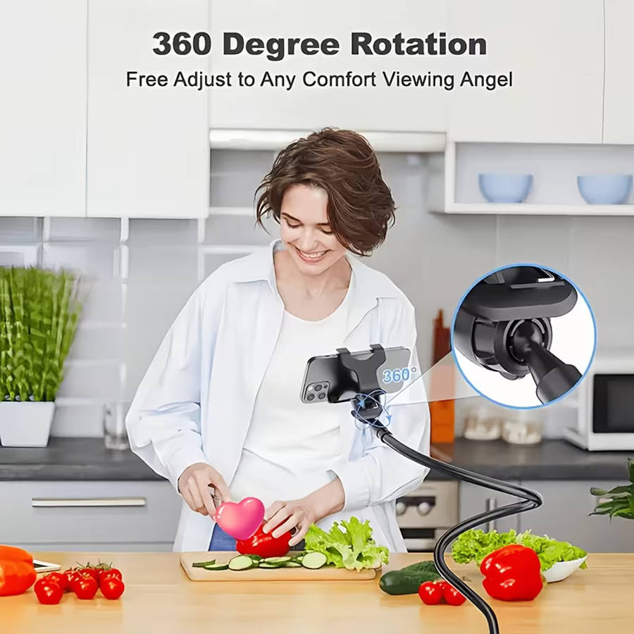 Flexible Gooseneck Phone Holder Wall Mounted Cell Phone Stand with 360 Degree Rotation