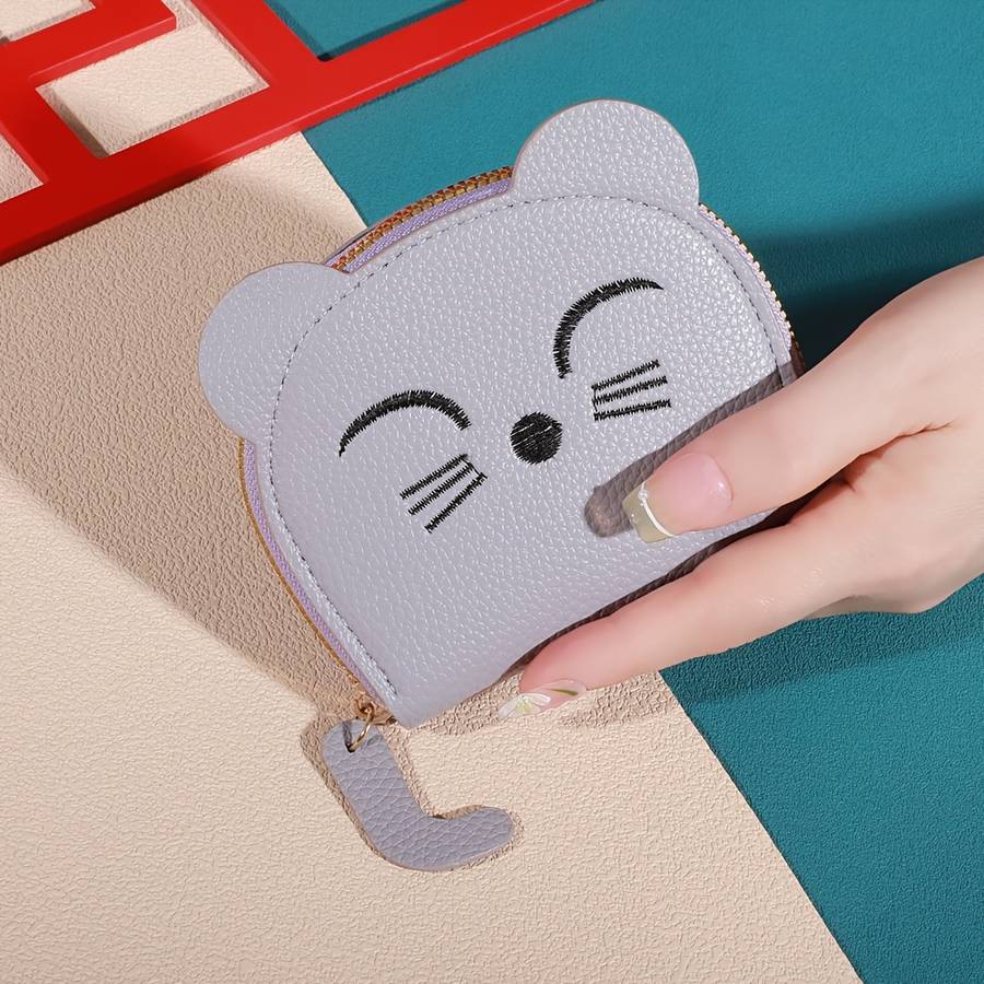 1pc Playful Touch Adorable Cartoon Cat Mini Wallet C Sweet Style Coin Purse with Multiple Card Sl