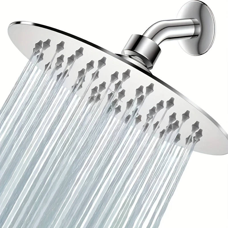 1pc High-Pressure Stainless Steel Shower Head 20cm Silicone Nozzle Enhanced Water Flow Easy Installa