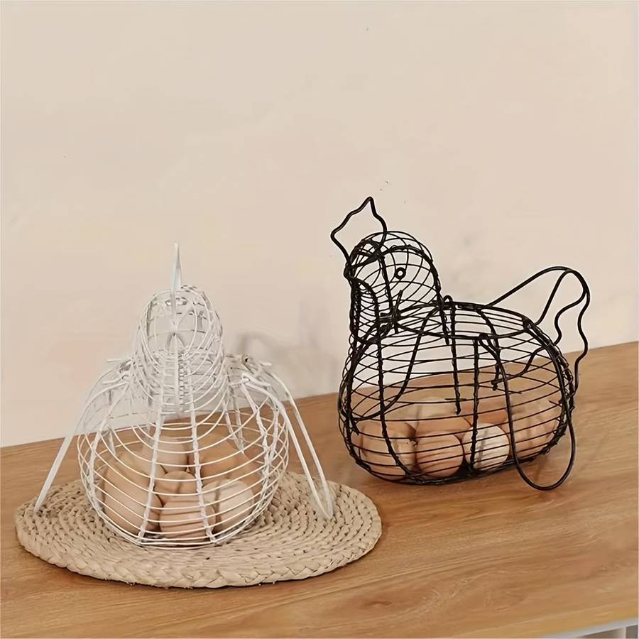 1pc Modern Cast Iron Chicken-Shaped Egg Basket Portable Anti-Shock Egg Storage Container for K