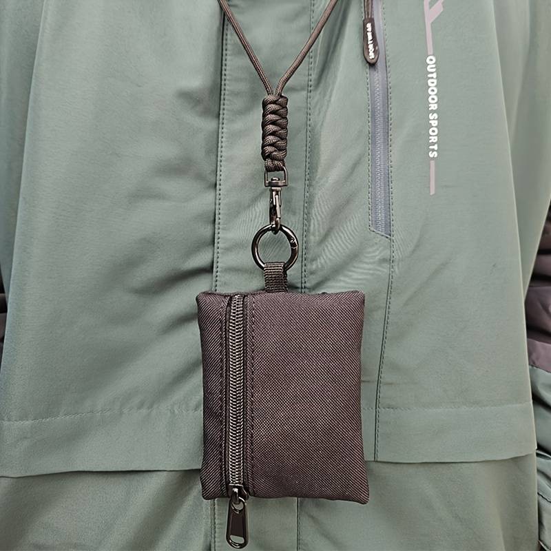 1pc Nylon Casual Style Outdoor Neck Pouch Men's Small Card Holder Coin Purse Key Case with Lan