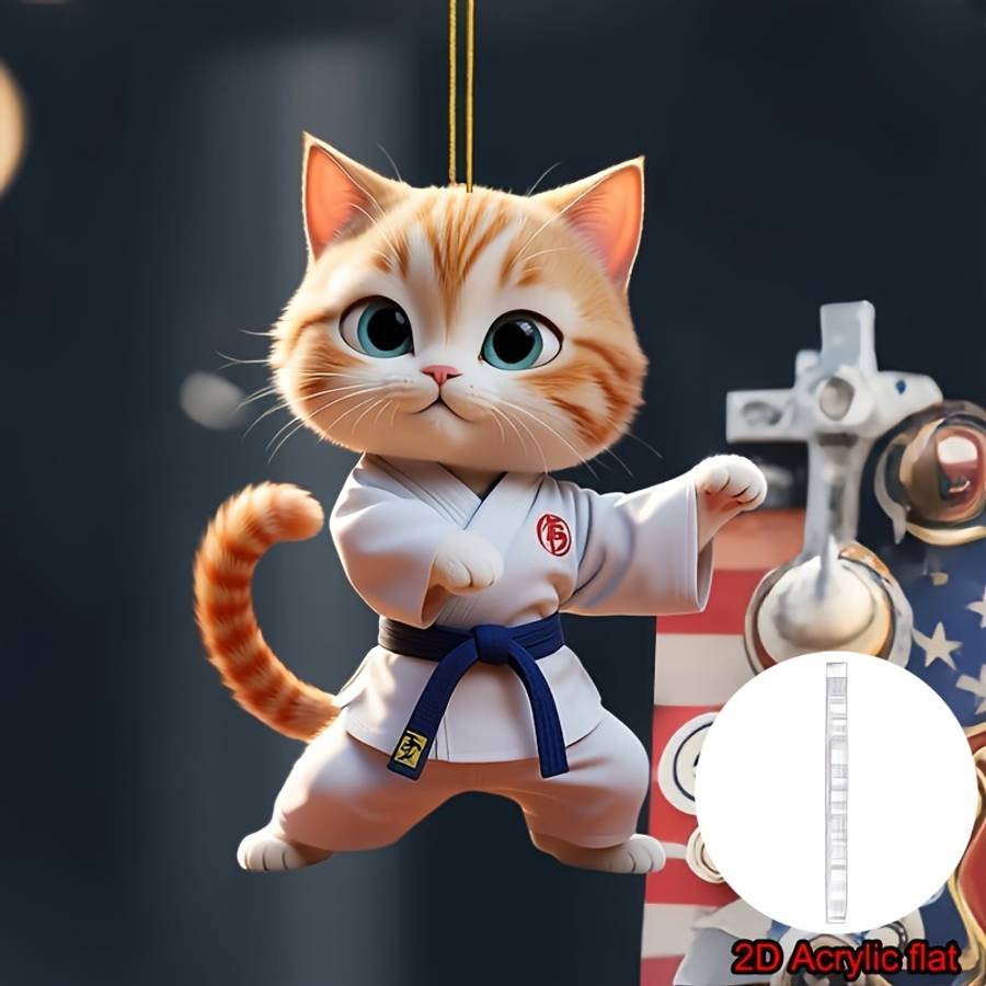 2D Flat Car Pendant Cute Jiu-Jitsu-Kitten Car Interior Holiday Decoration Acrylic Coup