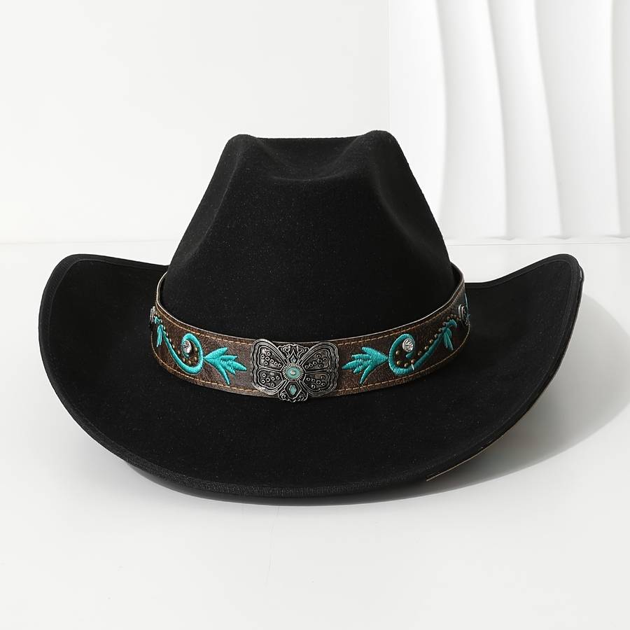 Stylish Denim Hat with Embroidered Butterfly Design And Metal Studs Perfect