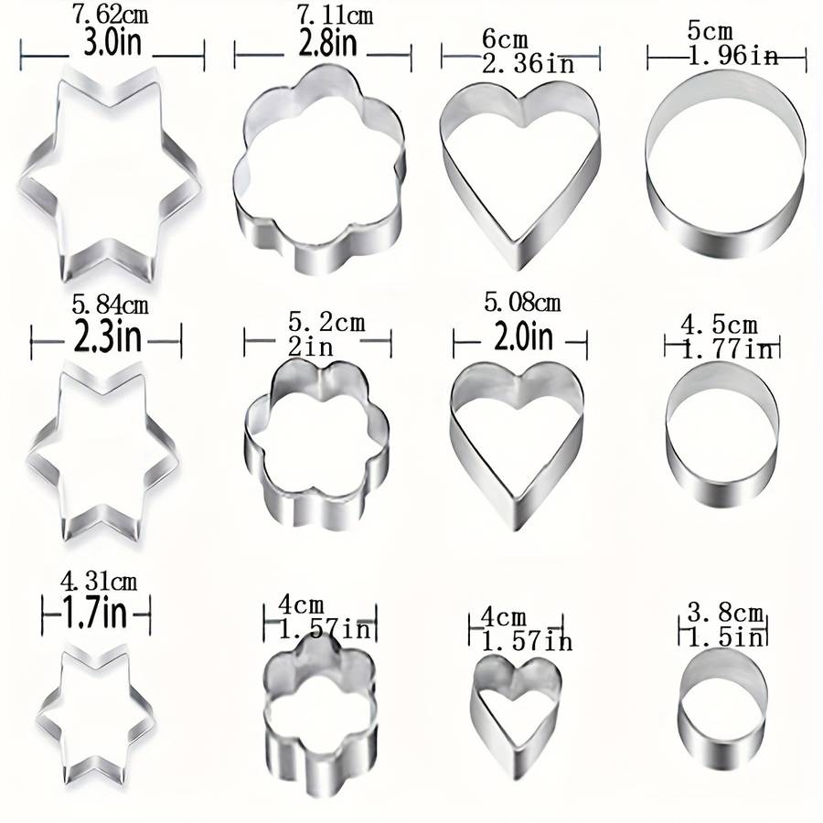 12pcs Stainless Steel Biscuit Mold Flower Shaped Circular Heart-shaped Star Shaped Biscuit Knif