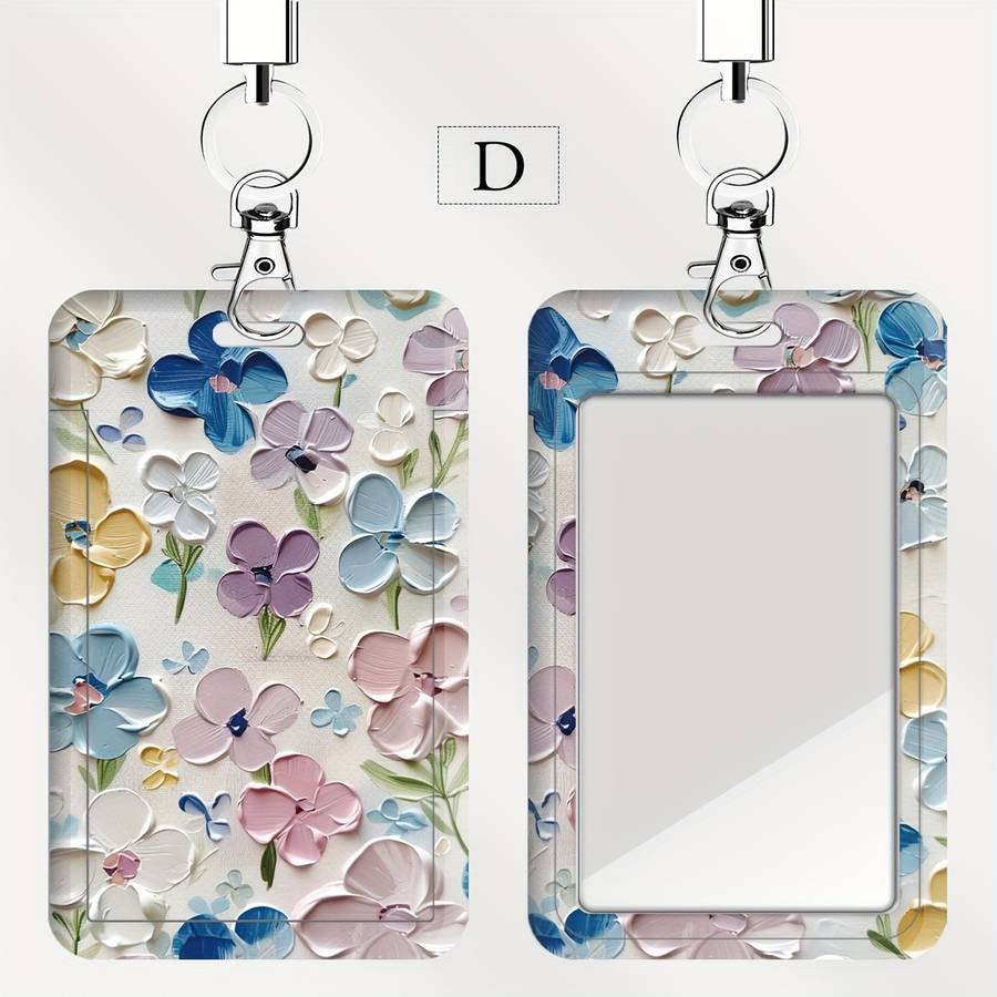 1pc JIT Floral Badge Holder with Lanyard Dual Card Slot Transparent Plastic Protective Insert Sh