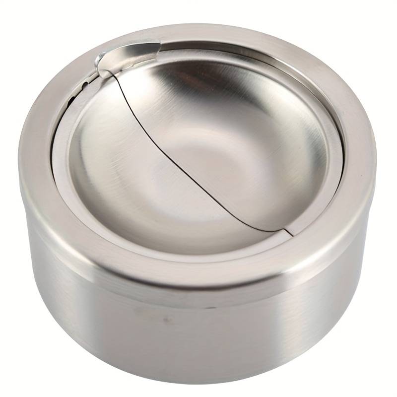 1pc Stainless Steel Windproof Ashtray with Lid Portable Round Design for Home and Outdoor Use