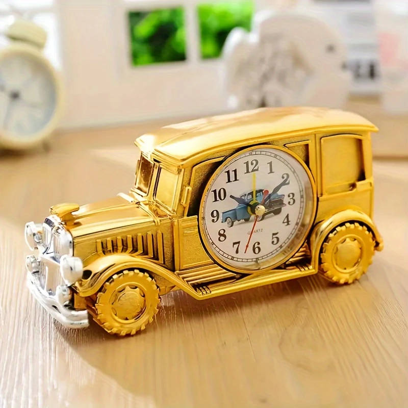 1pc Vintage Car-Shaped Alarm Clock Creative Bedside Office Decor Battery Operated AA Perfect