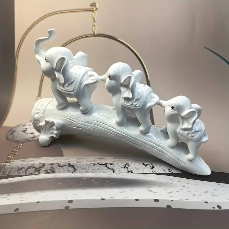 1pc Resin Elephant Family Figurine Set Decorative White Elephant Statues for Home Decor Indoor Use C
