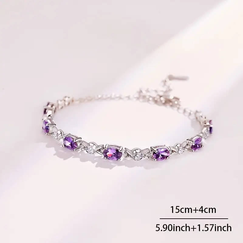 925 Sterling Silver Plated Purple Synthetic Zirconia Chain Bracelet