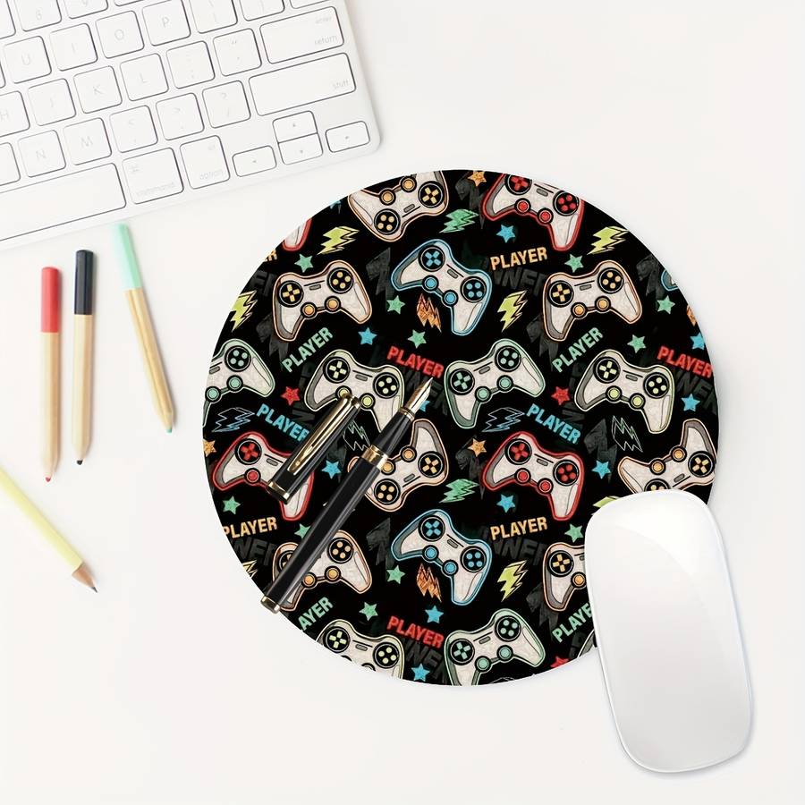 1pc Gamepad Design Round Mouse Pad Non-Slip Rubber Base Perfect for Gamers Office Us
