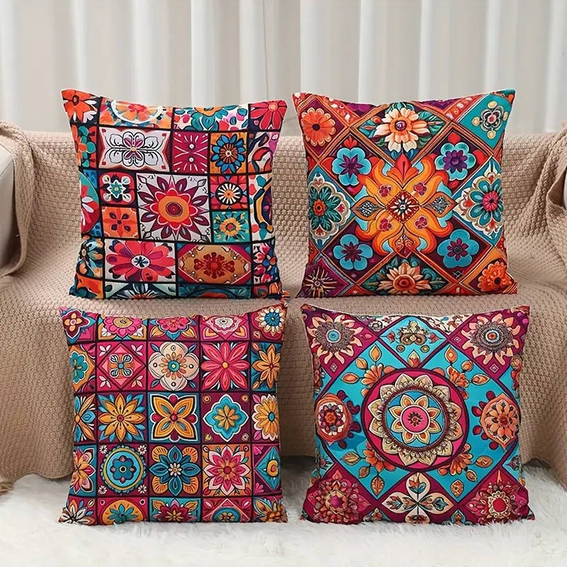 4 Piece Bohemian Peach Light Beige Pillow Covers 45.72 x 45.72 cm