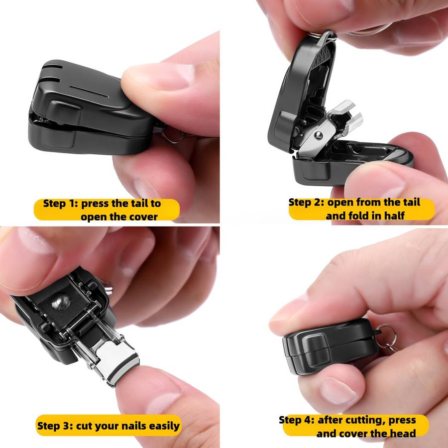 1pc Modern Stainless Steel Nail Clipper with Nail File Straight Blade Portable Clip-On Design