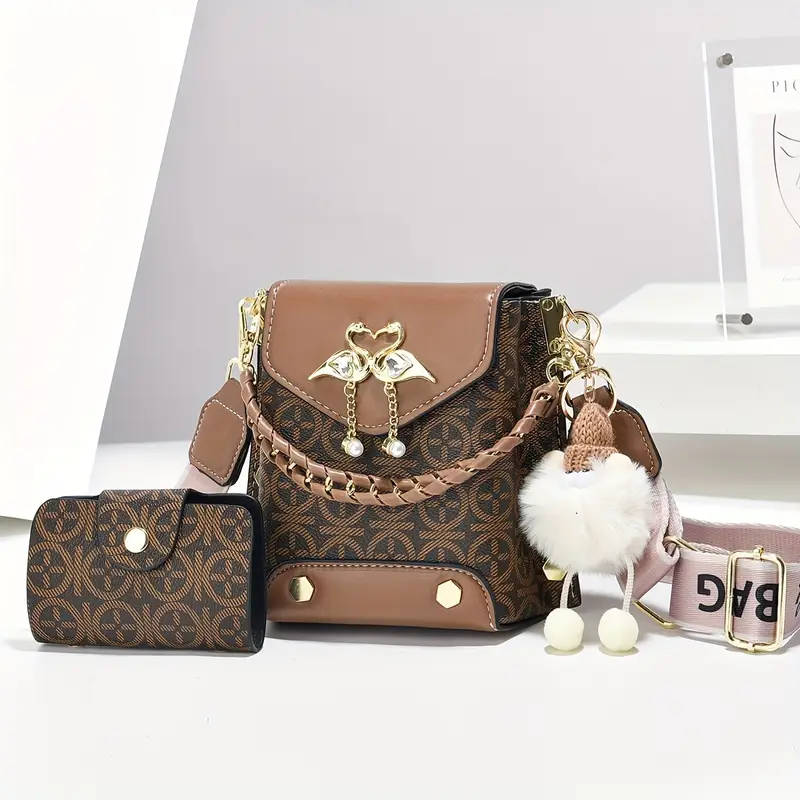 2piece Set of Fashion Mini Mobile Phone Bags with Print Shoulder Bags and Trendy Crossbody Bags