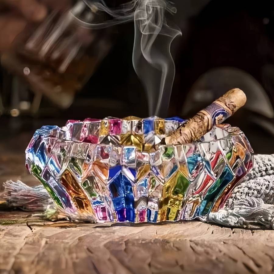 1pc Elegant Glass Ashtray Round Colorful Design for Home and Office Decor Perfect for Living