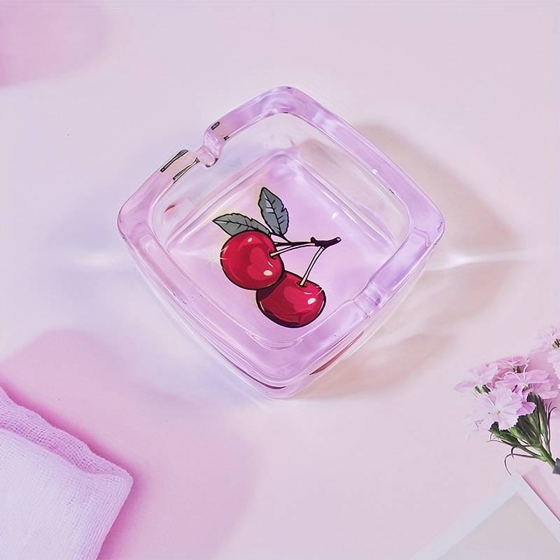 1pc Pink Cherry Square Glass Ashtray Home Office Bar Decoration Smoking Accessories The Perfec