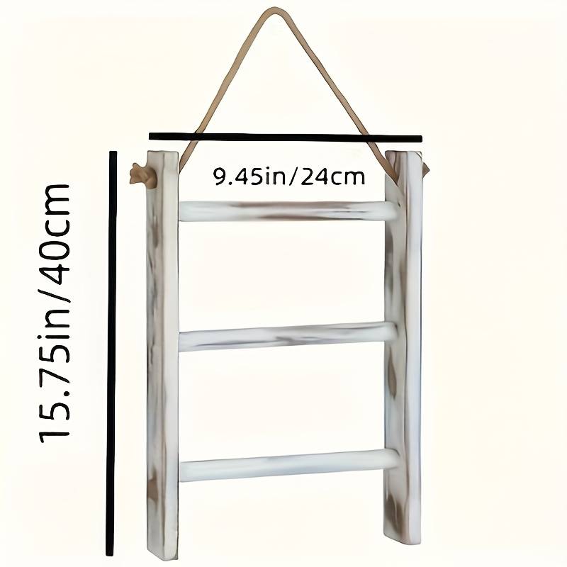 1pc Bohemian Rustic White-Washed Wooden Towel Ladder 3-Tier Wall-Mounted Bathroom Kitchen S