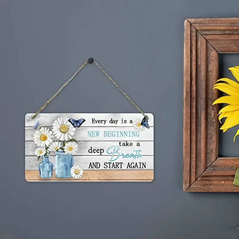 1pc Inspirational Daisy Hanging Decor with Colorful Accents Faux Wood Horizontal Wall Art for Home O