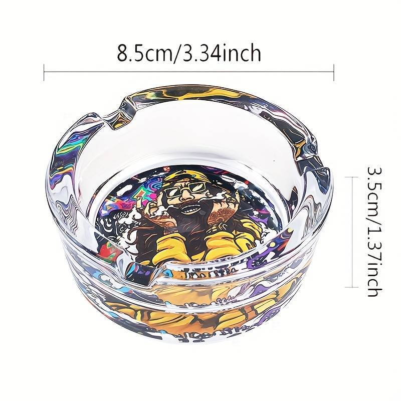 1pc 85mm Round Glass Ashtray with Vibrant Psychedelic Art Design Durable Transparent Ideal for