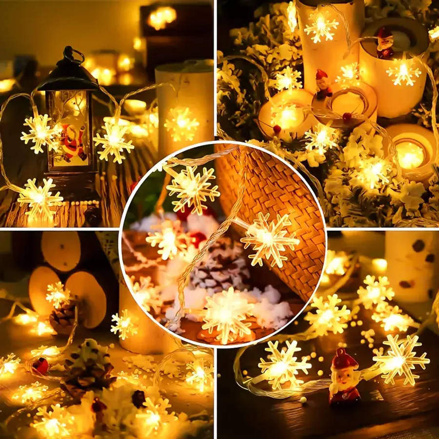 LED Snowflake Light Strings Warm Light 600cm