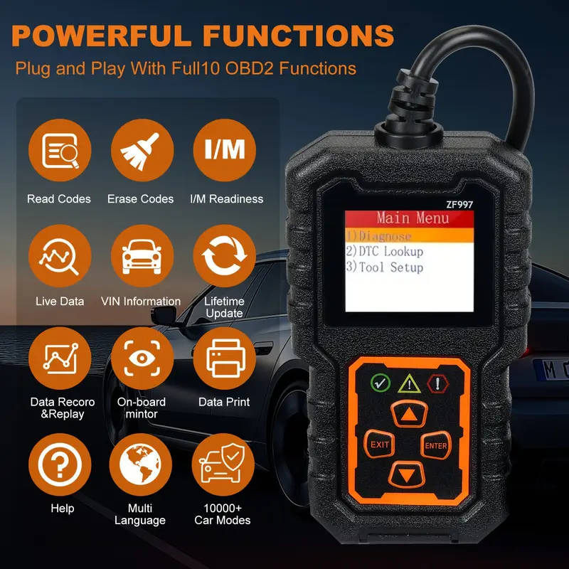 ZF997 OBD2 Car Scanner Engine Fault Diagnostic Tool USB Powered Compatible with All Vehicles Since