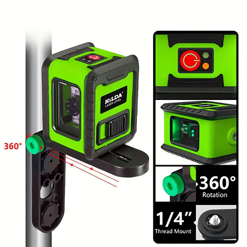 HILDA Compact Green Laser Level - 2-Line High Precision Self-Leveling Tool with Infrared Beam
