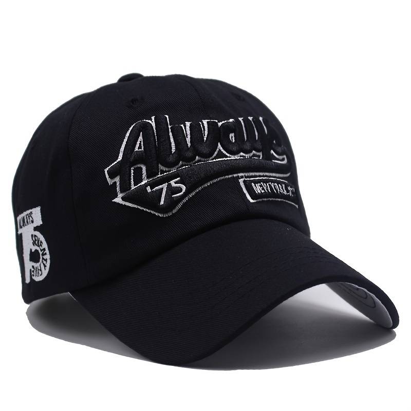1pc Vintage Washed Cotton Baseball Cap with Embroidered Letters "ALWAYS 75 NEW YORK" Adjustab
