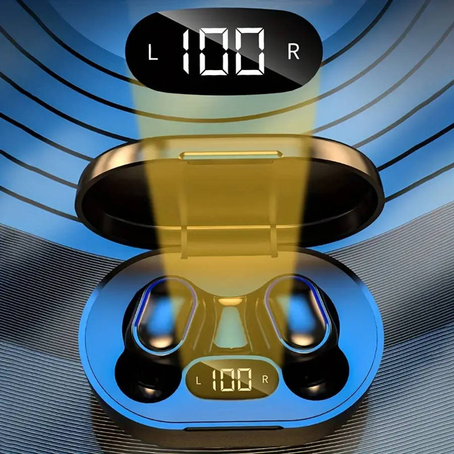 Sleek Black Wireless Earbuds with Deep Bass Lightweight Foldable Design Built-in Mic 3.5mm Audio Cab