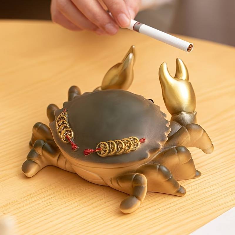 1pc Elegant Golden Crab Ashtray with Lid Durable Resin Modern Design for Home Office Decor Pe