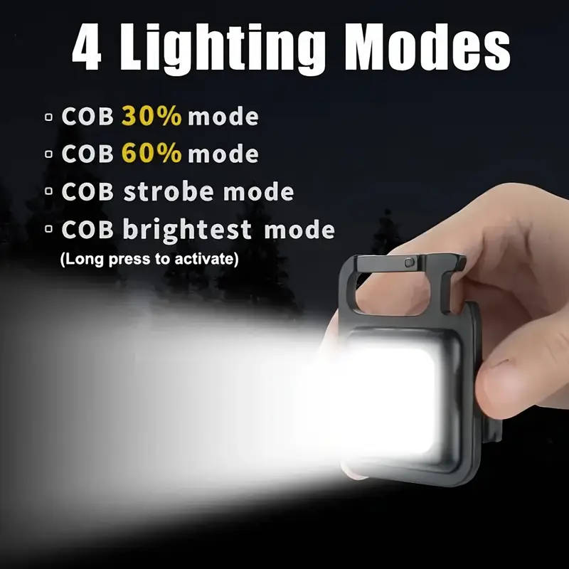 Multifunctional USB Charging Mini Keychain Light,4 Modes Portable LED Work Flashlight with hook&magn