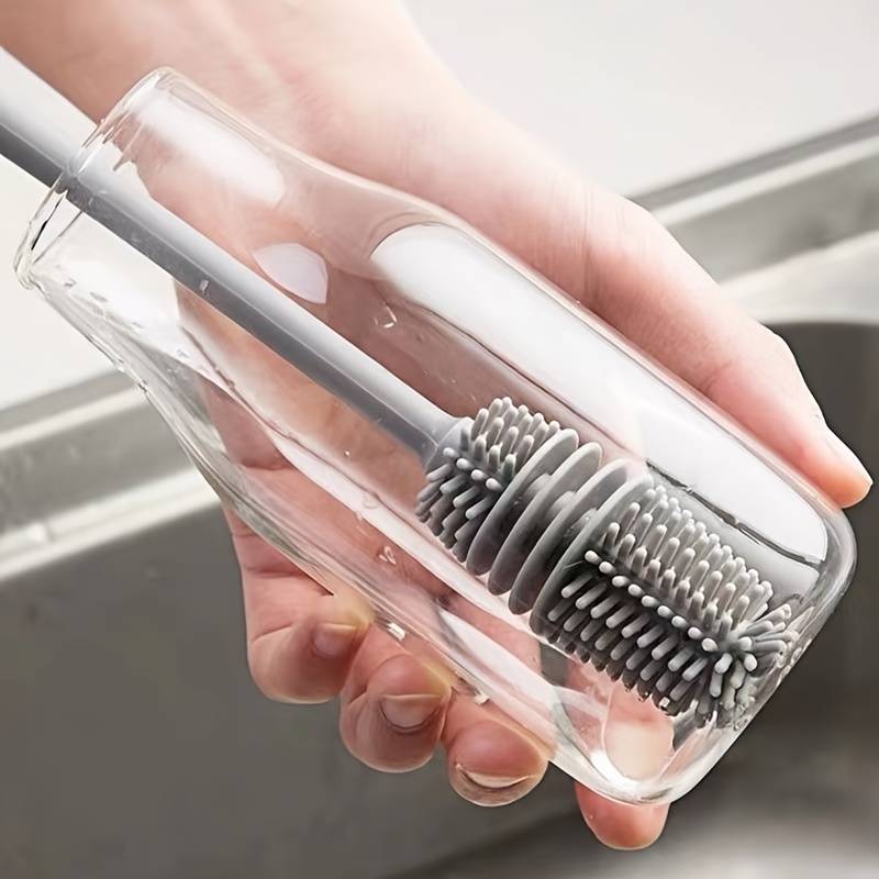 1pc Silicone Cleaning Brush with Long Handle   Flexible Durable Bristles for Cups Bottles   Mult