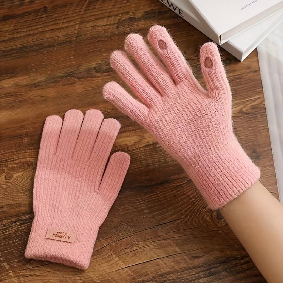 1 Pair Beige Color Warm Gloves